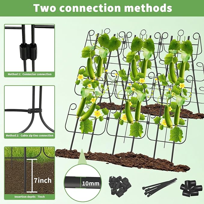 Cucumber Trellis for Raised Bed, Metal Rustproof A-Frame Garden Trellis, Outdoor Heavy Duty Climbing Plants Support for Cucumber, Vegetables, Vine, Expandable Height & Width