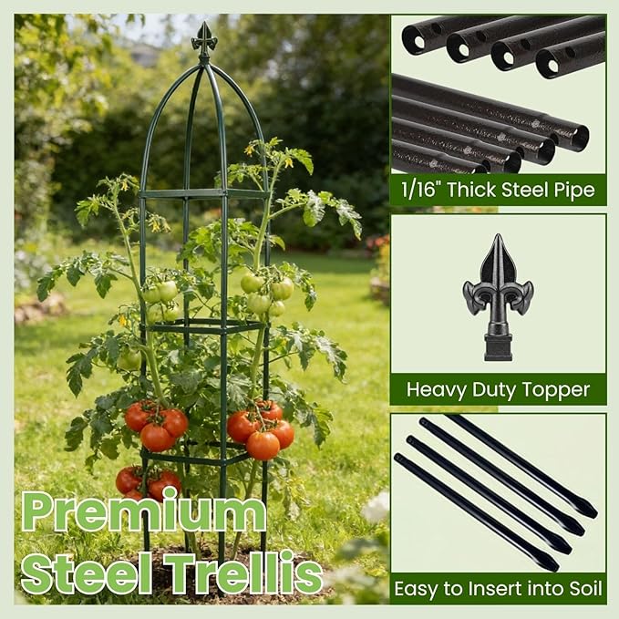 Lancisism 100% Metal Trellis for Climbing Plants Outdoor - Garden Metal Obelisk Trellis Vertical Plant Support for Climbing Vines & Flowers - Sturdy Steel Arch Trellis for Potted Plants Indoor Black
