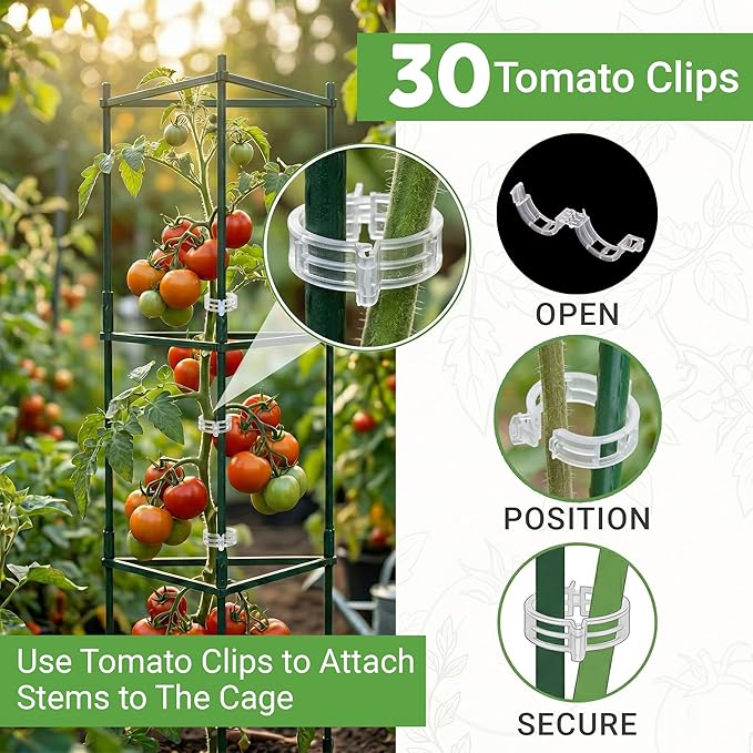 Tomato Cage - Large Trellis Stakes and Plant Support Structures for Vegetables and Climbing Plants - Tall Tomato Cages for Garden, Pots, Raised Garden Bed Outdoor Supplies (6 Pack - Up to 48")