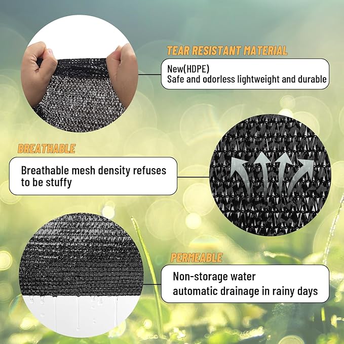 Cool Area 70% 6.5x20ft Sunblock Shade Cloth Cover Mesh UV Resistant Net for Garden Flower Plant Greenhouse, Black