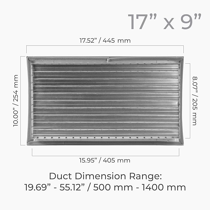 17" x 9" Aluminum Supply/Exhaust Grille for a Round Spiral Duct - Grill Cover with Adjustable Louver Blades - Air HVAC Return Register for Home, Bathroom, Ceiling