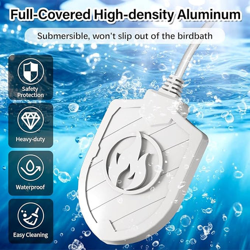 100W Bird Bath Heater, Birdbath Heaters for Outdoor Bird Bath Water Heater in Winter Submersible Thermostat Control, Heated Bird Bath Deicer for Outside Bird Chicken Poultry Livestock (White)