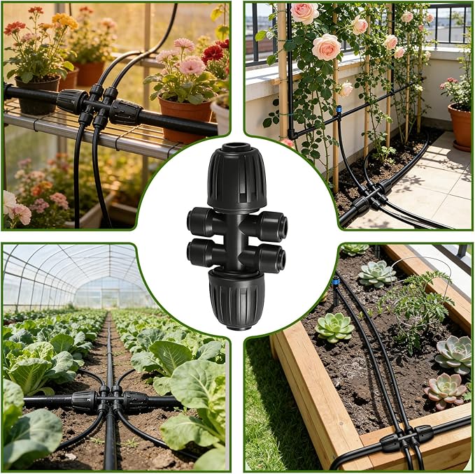 8 PCS 1/2" to 1/4" Drip Irrigation Tee Fittings,6 Way Barbed Tee 1/2 Inch to 1/4 Inch Quick Connect Irrigation Tubing Fittings,Anti-Leak Reducing Splitter Tee Connectors for Garden Irrigation System