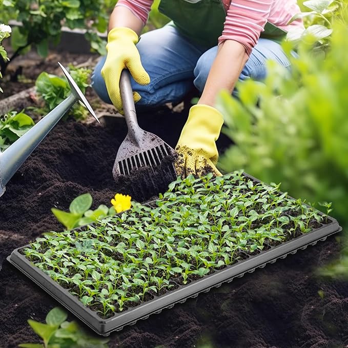 RooTrimmer 10 Pack 200 Cell Seed Starter Trays- Thick Durable Plastic Nursery Flats with Drainage Holes for Seedlings, Propagation, Seed Germination, Fits Shallow 1020 Trays