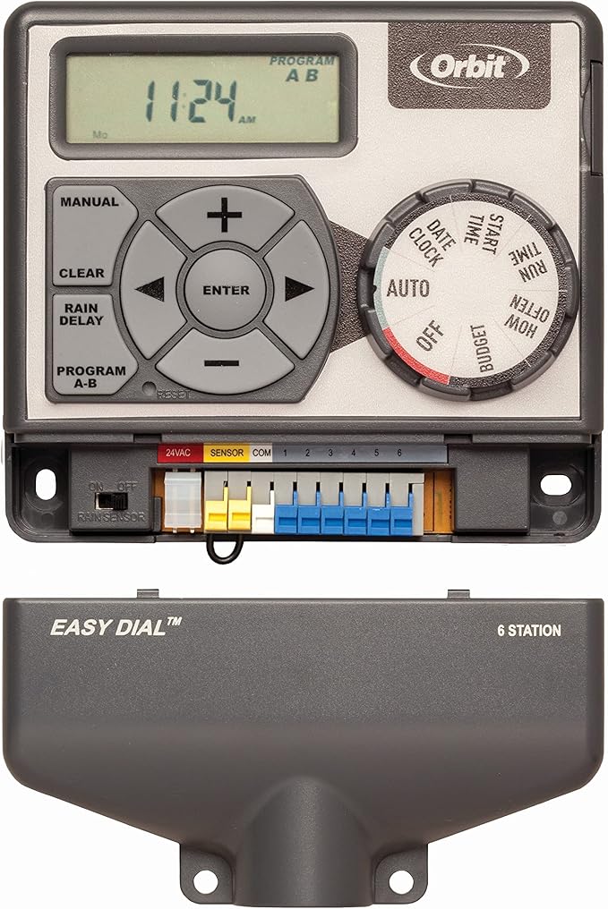 Orbit Easy Dial 6-Station Irrigation System Controller, Indoor, Grey, 28966
