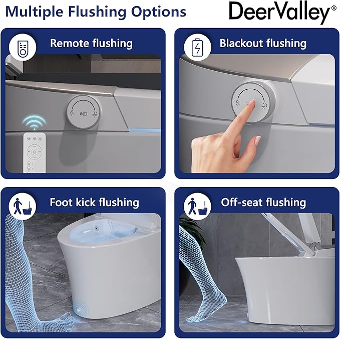DeerValley Smart Toilet with Built-in Heated Seat, Powerful Auto Flushing and Auto Open/Close Lid, 1.28 GPF & MaP 1000g, Adjustable Seat Temp, Night Light, DV-1S0150-V3