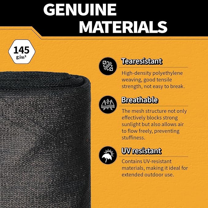 90% Black Sun Shade Cloth with Grommets 12x20 FT, 145GSM Heavy-Duty HDPE Mesh Tarp with Reinforced Edges & Grommets, UV Block Shade Cover for Pergola, Patio, Garden, Greenhouse, Chicken Coop