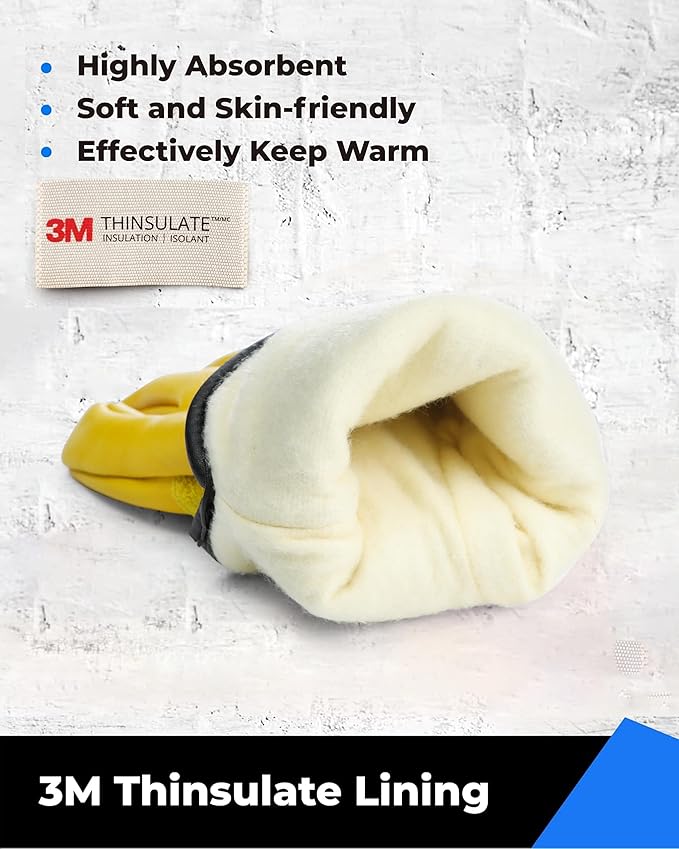 DULFINE Winter Leather Work Gloves for Men and Women,3M Thinsulate Lining for Cold Weather Work, Thermal Insulated Gloves