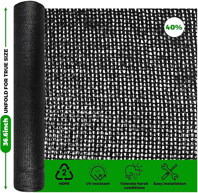 40% Shade Cloth Roll 6' x 100 FT with Grommets, UV Resistant Sunblock Mesh Cover for Garden, Greenhouse, Plants, Patio, Kennel, Green