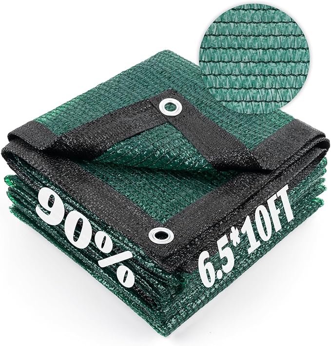 Cool Area 90% Sun Shade Cloth Mesh Tarp with Grommets for Plant Cover 6.5x10ft Patio Canopy Garden Pergola Greenhouse Car Barn Kennel Dark Green