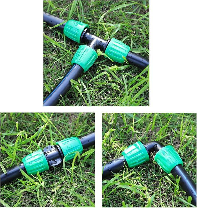 19 Pcs 1/2 Inch Drip Irrigation Fittings Kit (1/2" ID x0.6-0.63" OD) 1/2" Irrigation Tubing Connectors Barbed Locked Nuts Connectors Including 6 Tees, 6 Couplings, 4 Ends 2 Elbows,1 Switch Valves