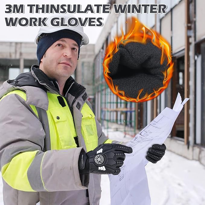 HANDLANDY HLDD Heavy Duty Work Gloves, TPR Protector Impact Gloves, Men Anti Vibration Mechanic Work Glove TouchScreen