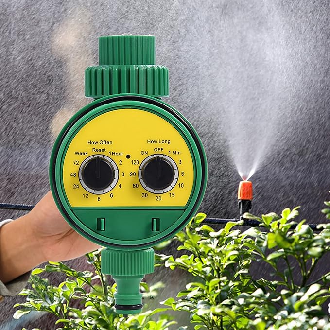 Automatic Watering Timer, Garden Irrigation Controller, Green Compact - Waterproof Durable, Adjustable Outdoor Sprinkler, Ideal for Lawn and Balcony