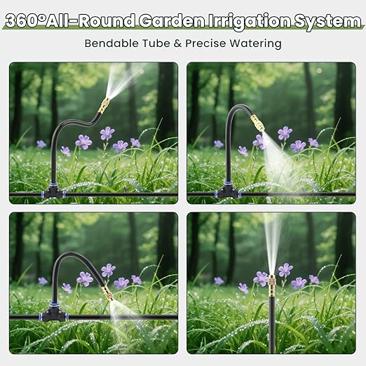 100FT Smart Drip Irrigation System with Water Timer – Automatic Garden Watering System with 360° Bendable Hose & 24 Adjustable Nozzles for Garden, Yard, Lawn,Compatible with 3/4" & 1/2" Hose