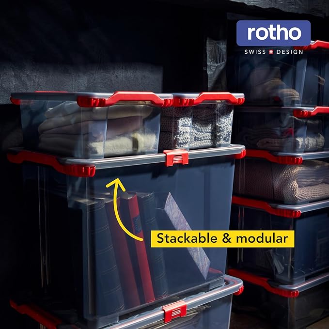 Rotho, Evo Total Protection, storage box 11 l with lid, Plastic (PP) BPA-free, anthracite/red, 11l (39,3 x 28,3 x 16,0 cm)