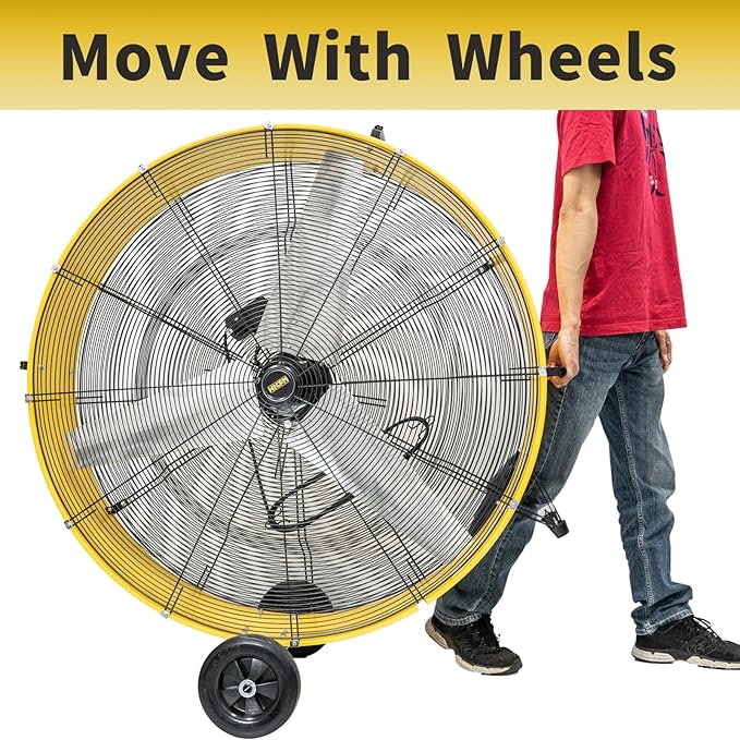 HiCFM 26800 CFM 42 inch Industrial Drum Fan, 4/5HP Powerful Motor, Heavy Duty Barrel Structure, 8 inch Wheels, Move Much Air for Warehouse, Garage or Industrial Commercial Use - CUL Listed