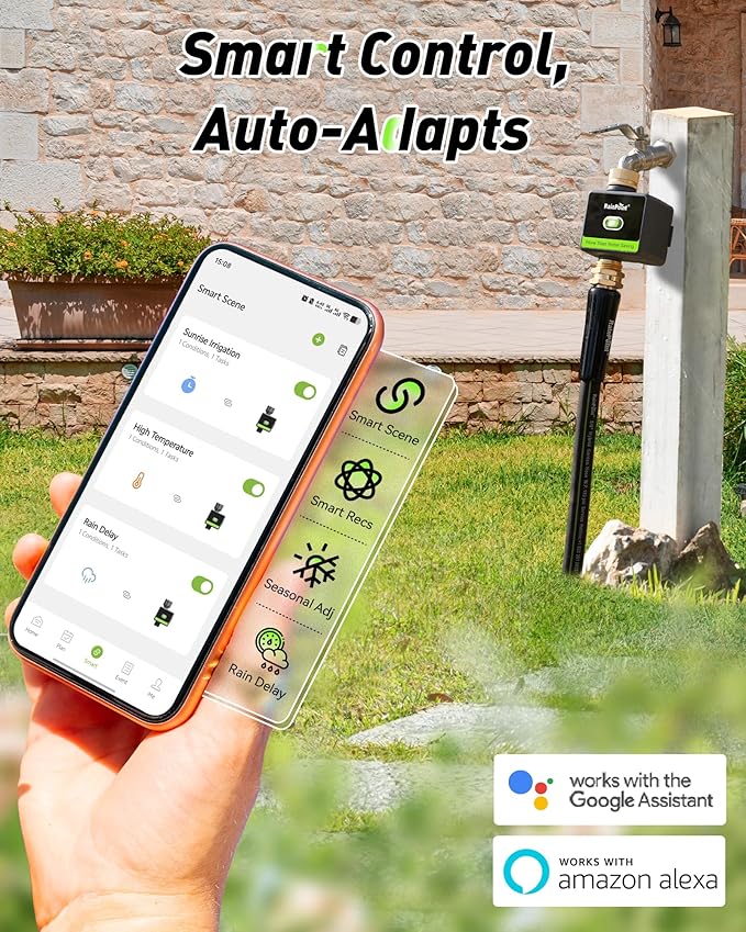 RAINPOINT WiFi Water Timer WiFi Sprinkler Timer Smart Irrigation System for Garden Lawn Yard Brass Inlet Outlet Gateway APP Voice Control