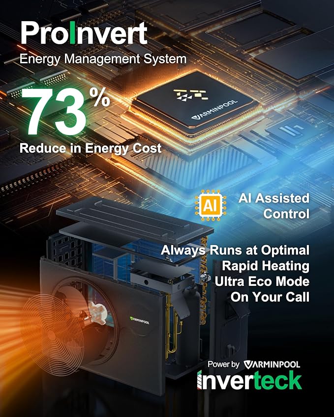 58000BTU Invert Smart Pool Heat Pump for Above and Inground Pools up to 18000 Gals, WiFi Capable and Timer Function Touch Screeen Controller Electric Pool Heater, Heating&Cooling, 220V, V18