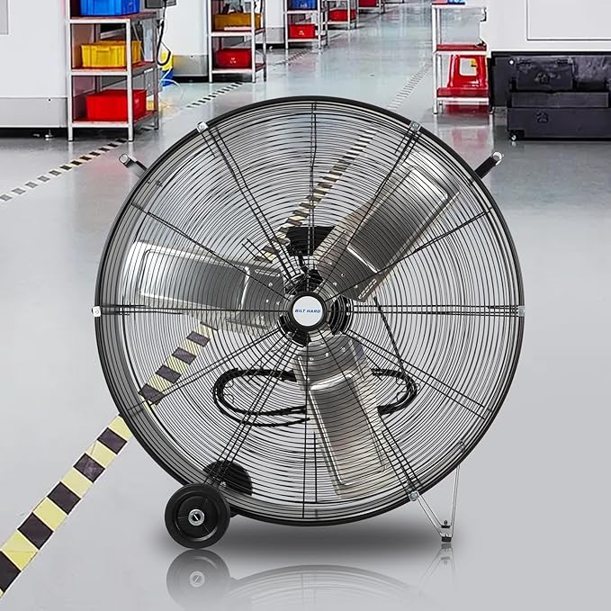 BILT HARD 34" 15000 CFM High Velocity Drum Fan, 2-Speed Heavy Duty Industrial Shop Fan with Casters & Handle for Warehouse, Factory Workshop and Garage Use