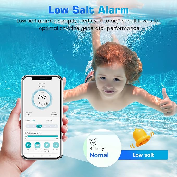 Smart Saltwater Chlorinator System for Above Ground Pool, Up to 8,000 Gallons Pool, Built-in Wi-Fi & App Remote Control, 7000-Hour Lifespan,Salt Chlorine Generating System with Smart Digital Panel