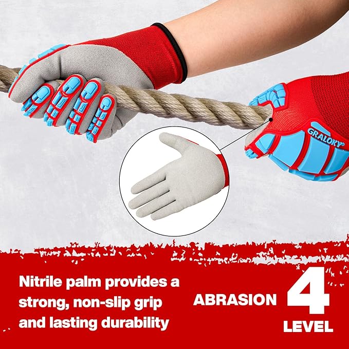 Safety Work Gloves for Men Women, Impact Work Gloves, Cut Resistant Gloves with TPR, Touchscreen Nitrile Grip Gloves