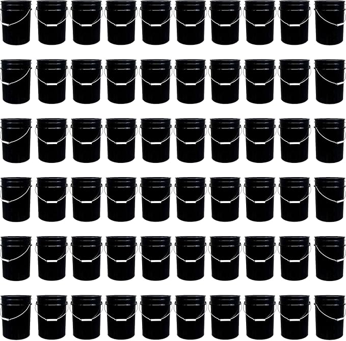 ePackageSupply 5 Gallon Bucket - Food Grade Bucket, Metal Handle Grip, BPA-Free, Heavy-Duty 90 Mil HDPE Plastic Pail, Stackable Utility Container, Made in USA, Lid Not Included, Black, 60 Packs