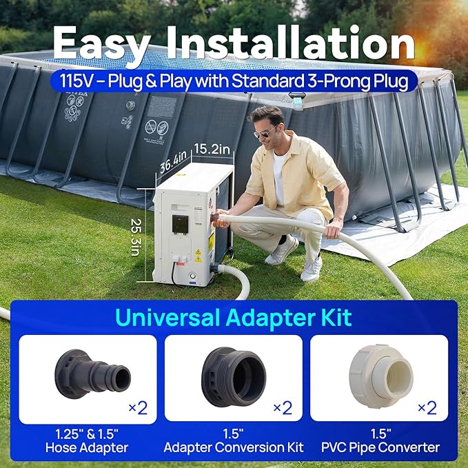 AQUASTRONG Inverter Swimming Pool Heat Pump,Pool Heater for Above Ground and Inground Pool Heating Smart WiFi Control and Cooling Pool Heater Pools Up to, 9100 Gallons