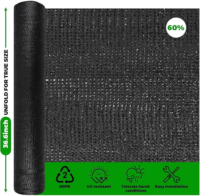 60% Shade Cloth Roll 5' x 100 FT with Grommets, UV Resistant Sunblock Mesh Cover for Garden, Greenhouse, Plants, Patio, Kennel, Green