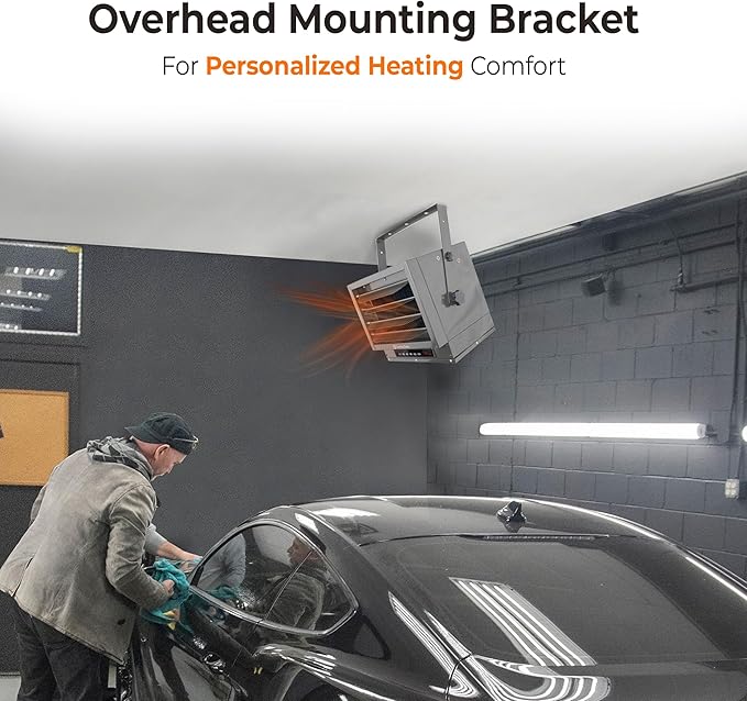 Comfort Zone 7500W Hard-Wired Garage Heater – Industrial & Commercial Ceiling Mount, 240V Fan-Forced with Remote, Digital Thermostat, Timer, 2 Heat Settings, Overheat Protection, Grey