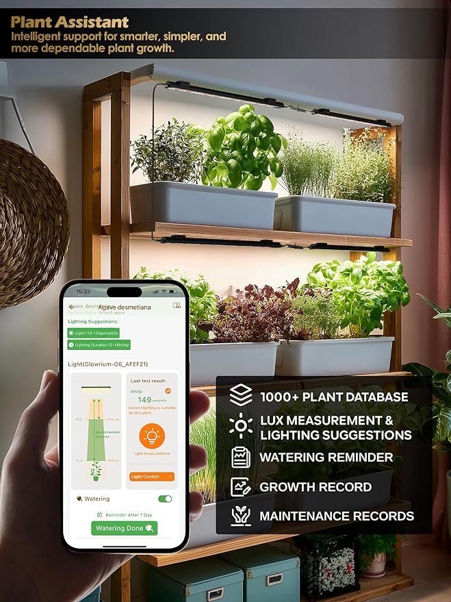 Smart Grow Light for Indoor Plants,3500K Full Spectrum LED Plant Light Strips with 3/9/12H Auto Timer,Stepless Dimming,Modular Design，Plug and Play (Black, 4 Pack)