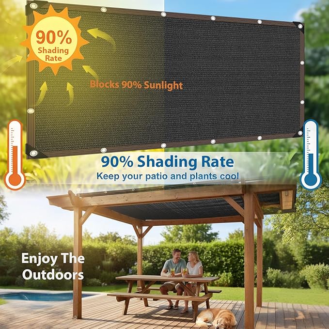 20 x 20 FT Shade Cloth - Garden Shade Mesh Netting with Grommets Outdoor Sun Shade Cover for Pergola Patio Plants Greenhouse Chicken Coop Black Shading Rate 90%