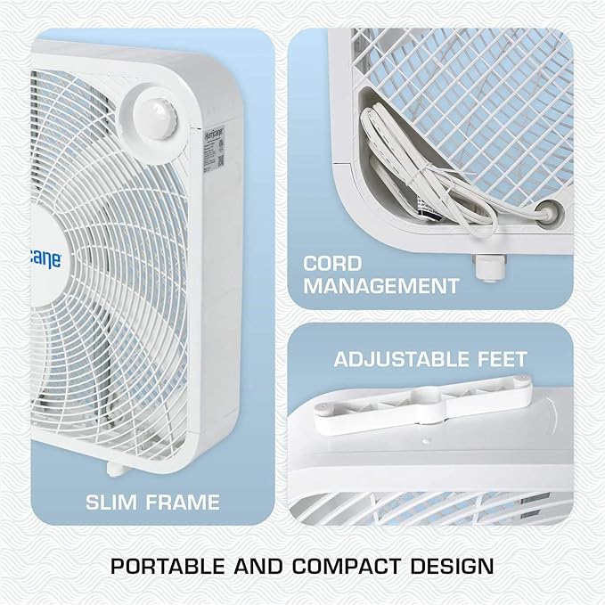 Hurricane Classic Floor Mount Box Fan w/ 3 Quiet Speeds, Black, 20" - Corded Portable Electric Air Cooling Unit w/ Powerful 2400 CFM Airflow for Home, Garage, Office, Bedroom & Basement