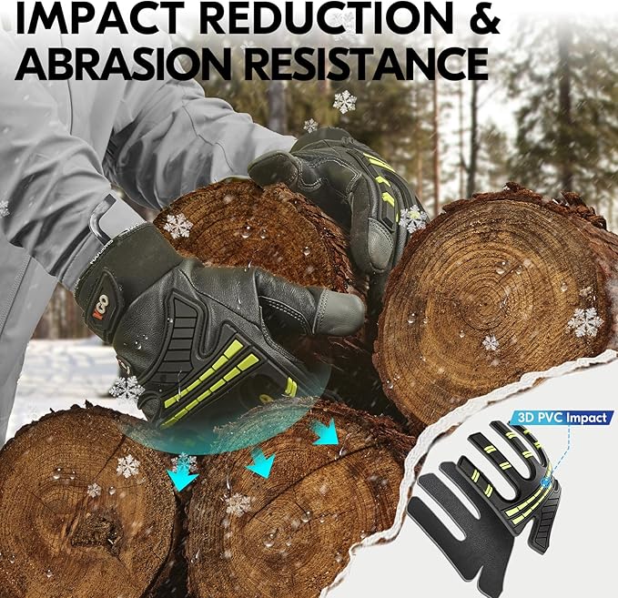 Vgo... -4℉ or above Winter Waterproof High Dexterity Heavy Duty Mechanic Glove, Anti-vibration, Anti-abrasion, Touchscreen (1 Pair,L,Green,GA8954FW)