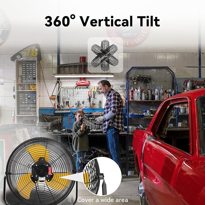 2PCS 18 Inch Heavy Duty Floor Fan Pro Series - 3200 CFM 3 Speed High Velocity Metal Floor Fan, Industrial Fan 360° Tilt for Commercial, Warehouse, Patio, Shop, Garage, Barn UL Safety Listed