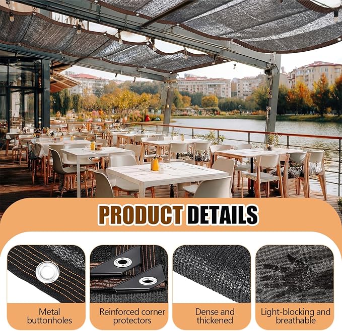 4 Pcs 10 x 20 Ft Black Shade Cloth Roll for Covering Garden 70% Mesh UV Resistant Net with Ties for Patio Outdoor Greenhouse Fence Flower Plant Cover Canopy