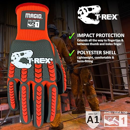MAGID T-REX Flex Series Sandy Nitrile Coated Knit Impact Gloves, 2 Pairs, 11/2XL, TRX400