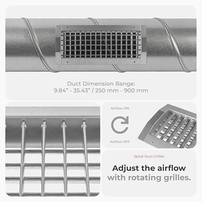13" x 5" Aluminum Supply/Exhaust Grille for a Round Spiral Duct - Grill Cover with Adjustable Louver Blades - Air HVAC Return Register for Home, Bathroom, Ceiling