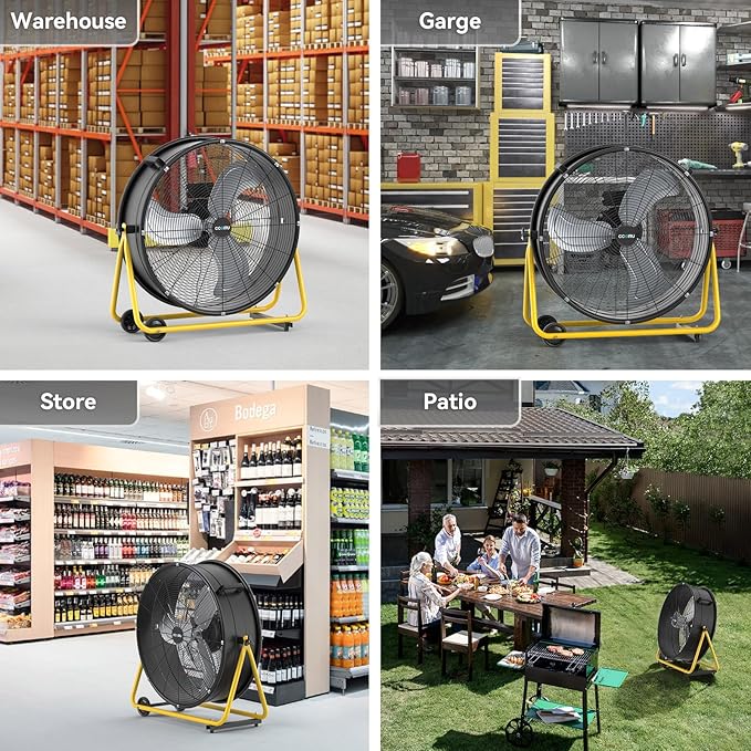 CCGIRU 24 Inches High Velocity Drum Fan, Heavy Duty Industrial Fan with UL Certification, 3 Speed, 8500 CFM, 360°Adjustable Tilting, Suitable for Garages, Store, Warehouses and Patio