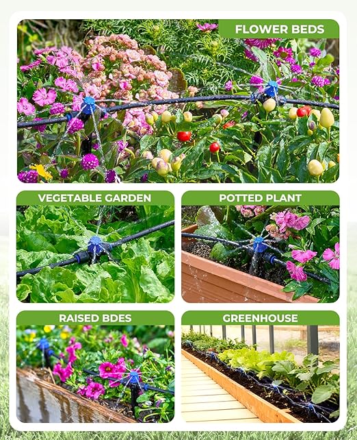HIRALIY 30 Piece Quick-Connect Drip Irrigation Emitters for Drip Irrigation Kit Series 1/4'' Tubing, 8 Holes Adjustable Water Flow Dripper with Stake