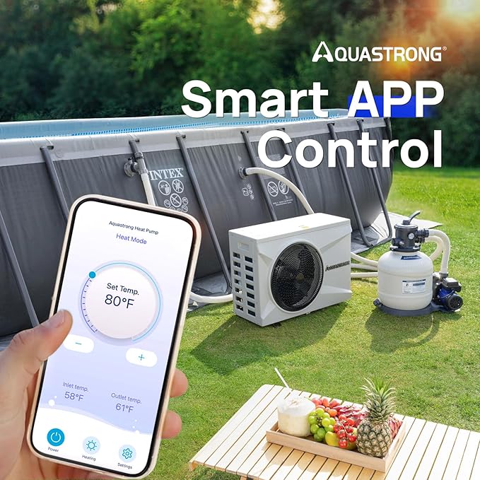 AQUASTRONG Inverter Swimming Pool Heat Pump,Pool Heater for Above Ground and Inground Pool Heating Smart WiFi Control and Cooling Pool Heater Pools Up to, 7500 Gallons