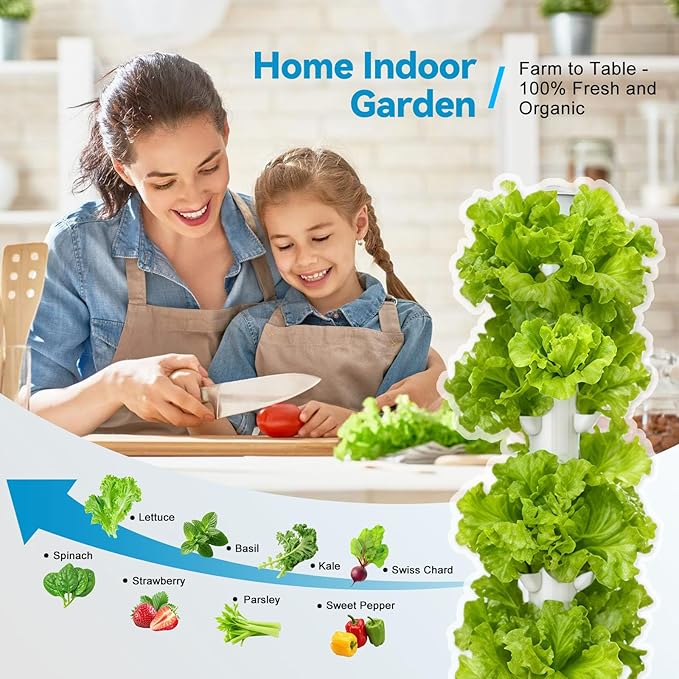 JESLED Hydroponic Tower with Tent, Hydroponics Growing System with 5000K Full-Spectrum Grow Lights, Dual Timers for Auto Watering & Lighting, Grows 45 Herbs & Vegetables, 20L Water Tank, High 66.2"