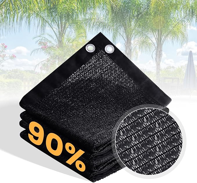 VICLLAX 90% Customized Black Garden Shade Fabric Sun Shade Greenhouse Netting Outdoor Mesh Shade Cloth with Grommets for for Greenhouse, Lawn, and Outdoor Use, 12x20 FT