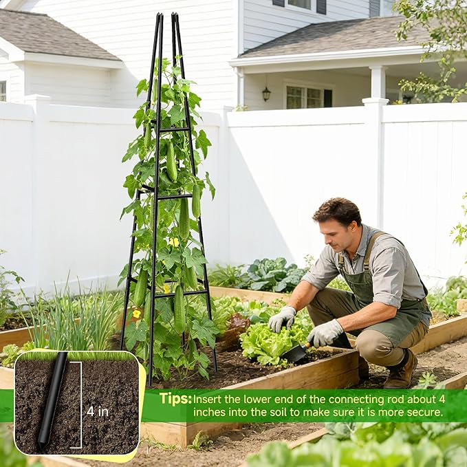 Garden Obelisk Trellis for Climbing Plants Outdoor, 63 Inch Height Adjustable Gardening Trellis, Steel Plastic Coated Plant Support for Indoor & Outdoor Multiple Climbing Plants(1PCS)