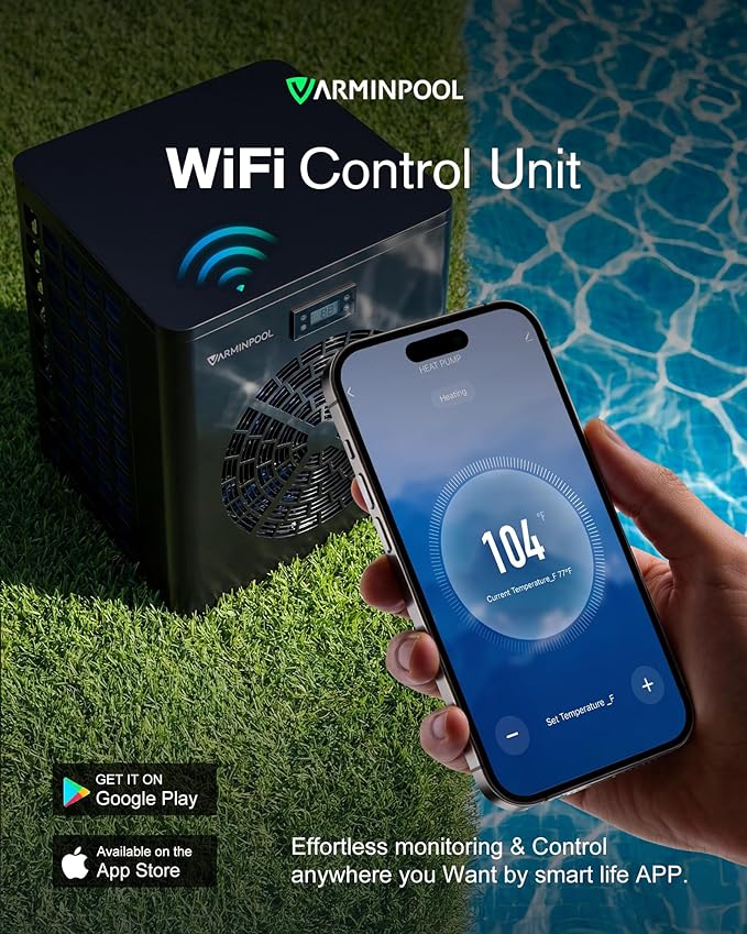 16000 BTU Heat Pump for Above Ground Pool up to 5000 Gallons, Pool Heater with Smart Inverter and WiFi Control Via App, 110V Swimming Pool Electric Heater, Titanium Heat Exchanger, V5