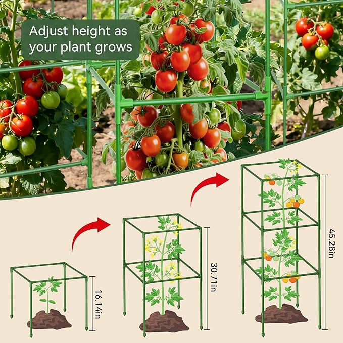 Halatool 2 Pack 45in Tomato Cages for Garden, Heavy Duty Adjustable Square Tomato Trellis for Climbing Plants – Green Plant Support Stakes for Vegetables Flowers Fruits & Raised Bed Outdoor