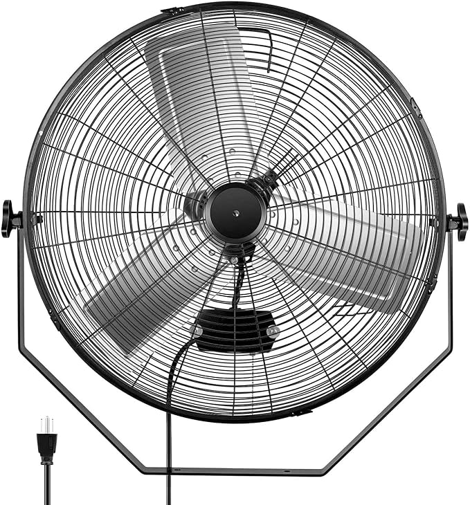 Simple Deluxe 24 Inch Industrial Wall Mount Fan, 3 Speed Commercial Ventilation Metal Fan, Black