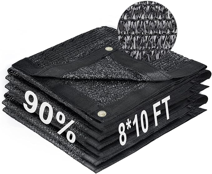 LOVE STORY 8x10FT 90% Black Garden Shade Cloth, Sun Shade Cover Net Mesh Tarp with Grommets, Sunblock Net for Garden,Greenhouse,Plants and Patio