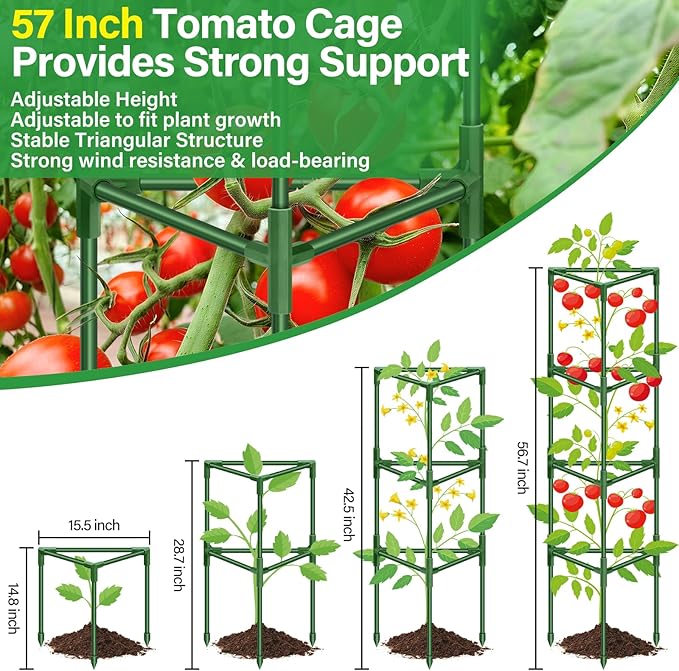 Legigo 2 Pack 57 Inch Tomato Cage for Garden, Heavy-Duty Tomato Trellis Plant Support Stakes, Adjustable Garden Trellis Plant Cage for Climbing Plants Peppers Outdoor Raised Garden Bed and Vegetables