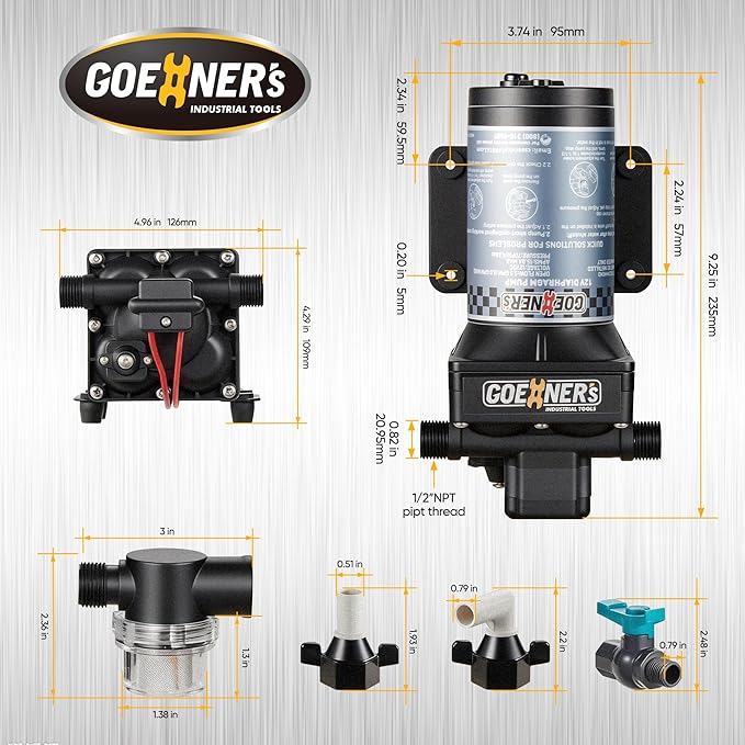 2026 Upgraded RV Water Pump, 12V 6.0 GPM High-Flow, Ultra-Quiet 70 PSI Self-Priming Diaphragm Pump with Adjustable Pressure Switch & Strainer for RV, Marine, Camper, Boat (Run-Dry Safe)
