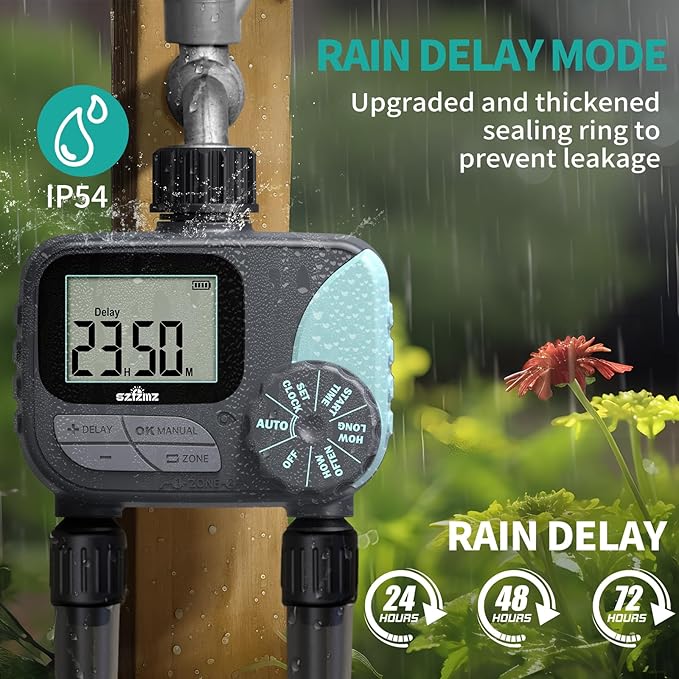 Sprinkler Timer for Garden Hose, Rain Delay/Manual/Automatic Irrigation System, Outdoor Irrigation Timer Controller for Lawn Yard